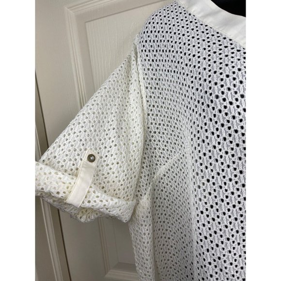 Catherines Top Women Plus Size 1X 18/20W Short Sleeve Ivory Knit Lacey Top Sheer - Picture 6 of 9
